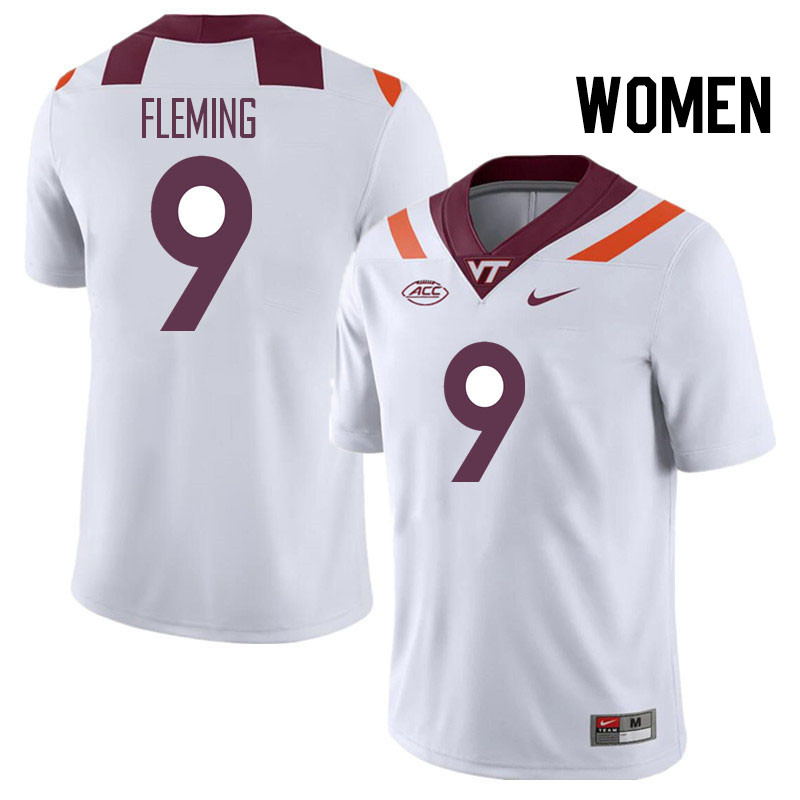 Women #9 Cameren Fleming Virginia Tech Hokies College Football Jerseys Stitched Sale-White
